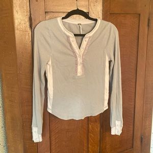 Light gray thermal Henley with pink contrast